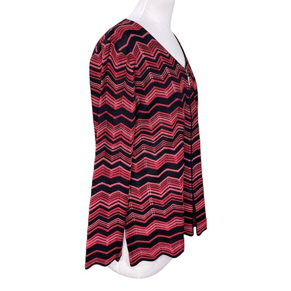 Exclusively Misook Size M Oversized Cardigan Sweater Vintage Zip Chevron Zig Zag - Picture 2 of 15